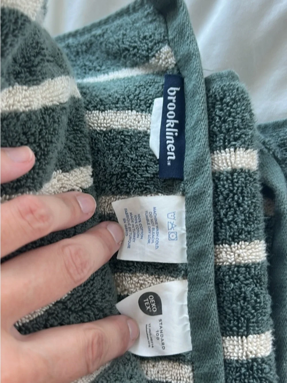 Brooklinen Botanical Green and Cream Striped Super Plush Turkish Bath Towel Set